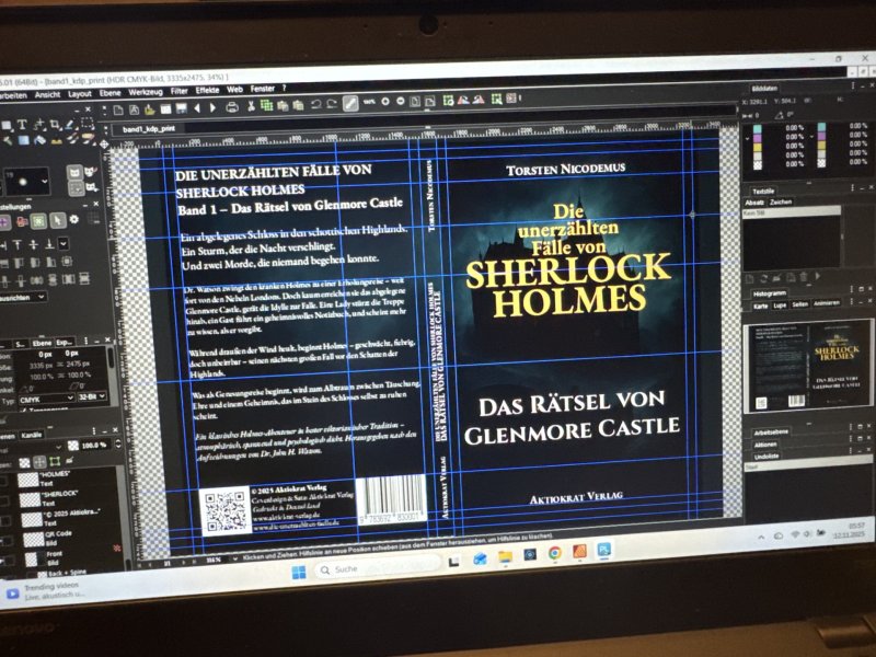 Laptop showing the cover design of “The Riddle of Glenmore Castle”